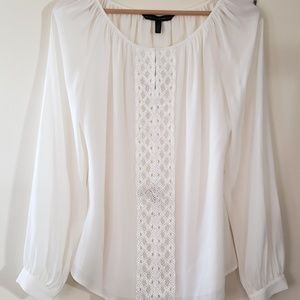 White House Black Market White Embroidered Blouse